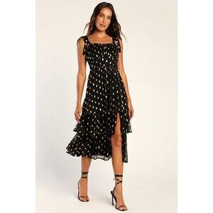 Lulus Celebration Chic Black Polka Dot Tie-strap Tiered Maxi Dress - Size XS
